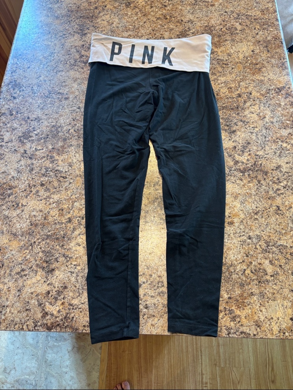 Y2K Vintage PINK Victoria's Secret Black Leggings w/ Light Cream Fold-Over Waist